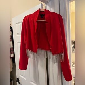 Red blazer with sparkle fringe